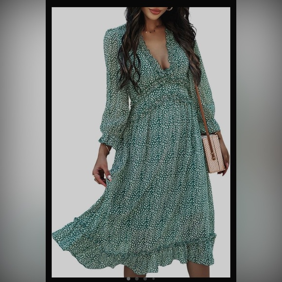 NWOt AOHITE Summer Dressfor Women V Neck Floral Ruffle Flowy Boho Midi Dress - Picture 3 of 15